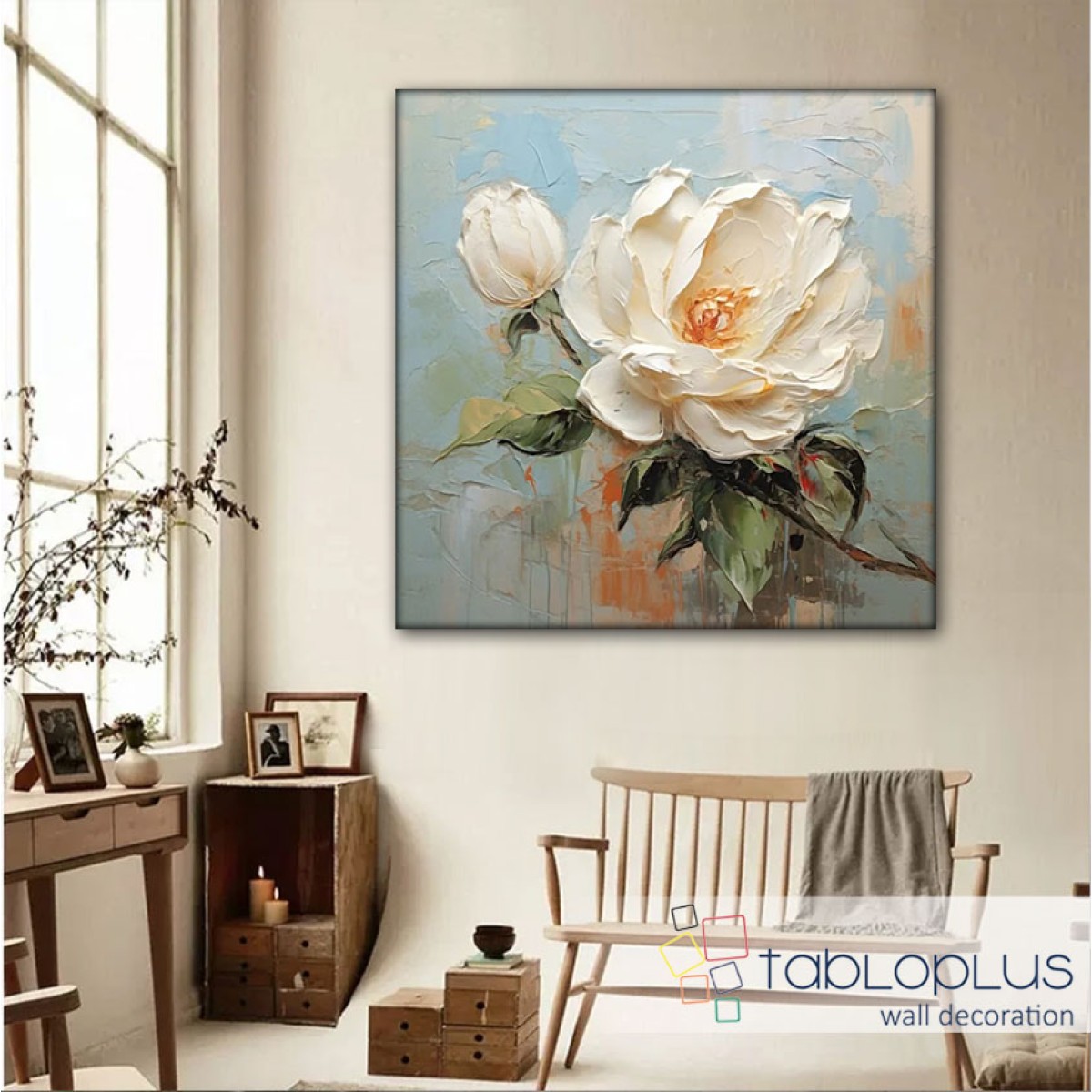 Cream Roses II 3d Heavy Textured Partial Oil Painting